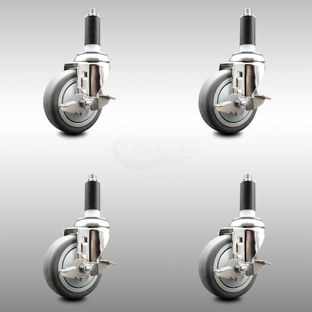 Service Caster 4 Inch 316SS Thermoplastic Rubber Swivel 1 Inch Stem Caster Set Brake SCC SCC-SS316EX20S414-TPRB-TLB-1-4